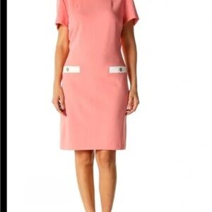 TOMMY HILFIGER PEACH PINK SOLID WHORK SHEATH DRESS SIZE 10